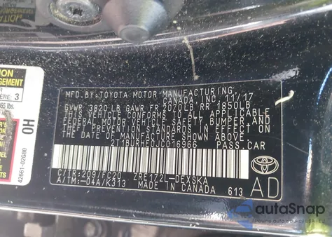 2018 Toyota Corolla Se z USA, uszkodzony, nr VIN 2T1BURHE0JC016966